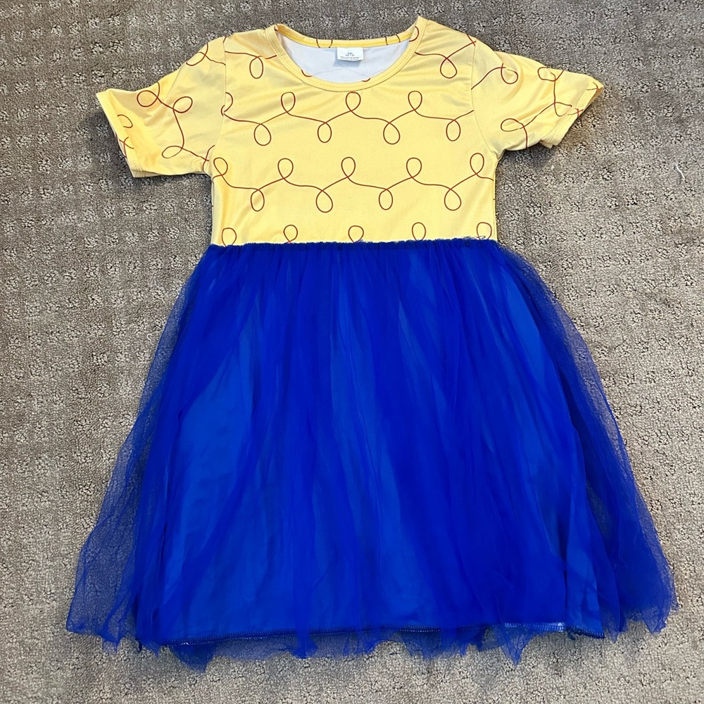 Yellow and Blue Dress with Swirl Pattern